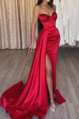 Red Long Prom Dress with Mermaid Sweetheart Neckline and Sweep Train