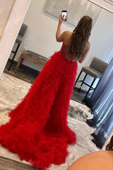 Red Beaded A-Line Tiered High Low Prom Homecoming Dress/Mini Dress