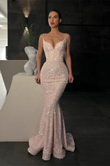 Spaghetti Mermaid Strap Long Evening Dress With Sequins