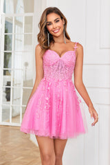 Hot Pink Corset Lace A-Line Short Homecoming Dress/Mini Dress