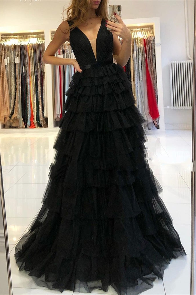 Evening Dress Sleeveless Layered V-Neck