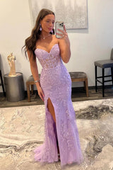 Purple Sweetheart Corset Prom Dress with Sheath Slit