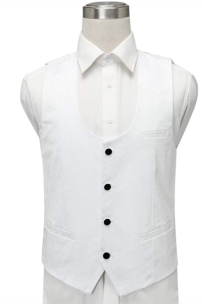 Classic One-Button Black Lapel Wedding Tuxedo with White Jacquard