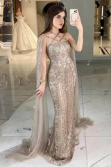 Charming Tulle Halter Appliques Mermaid Long Formal Dress With Beading