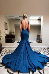 Sparkly Mermaid Prom Dress in Navy with Halter Neck