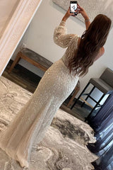 One-Shoulder White Sequined Prom Dress Featuring a Slit