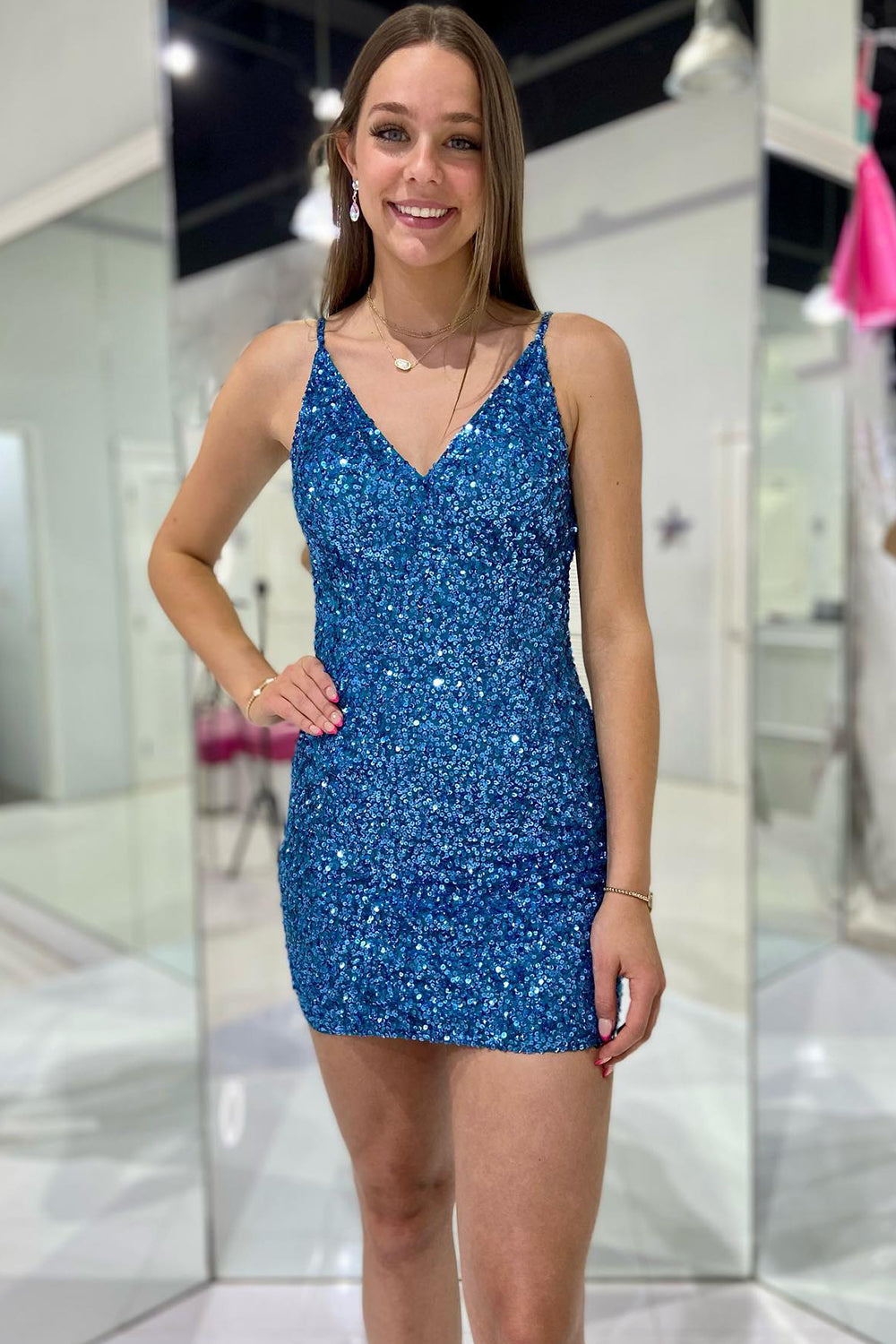 Sparkly Royal Blue Sequins Sleeveless Tight Homecoming Dress/Mini Dress
