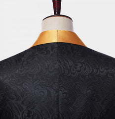 Gorgeous Gold Black Jacquard Suit for Men Wedding Shawl Lapel with Three Pieces