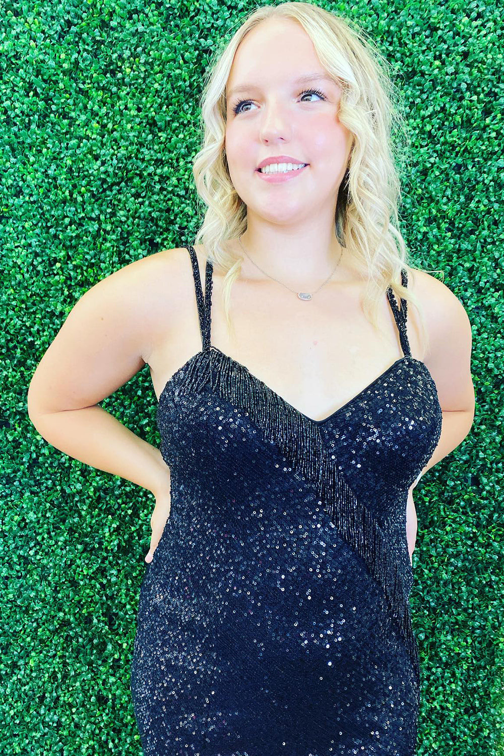 Sparkly Black Spaghetti Straps Fringed Tight Short Homecoming Dress/Mini Dress