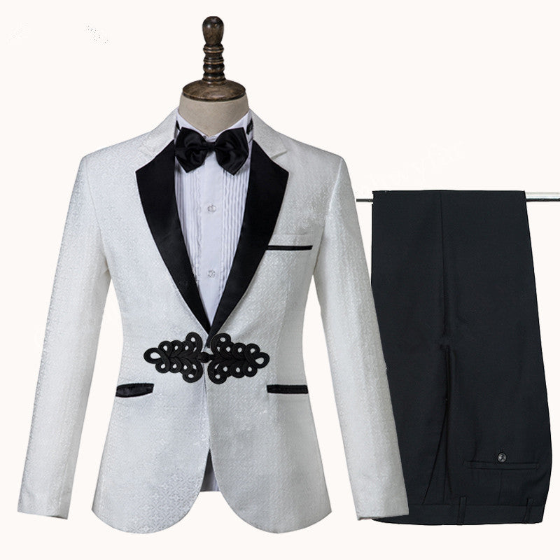 Gorgeous Shawl Lapel Knitted Button Wedding Tuxedo with White Jacquard