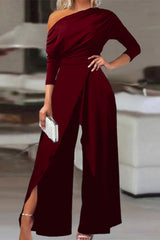 Chic Black Asymmetrical Wide-Leg Niche Daily Women's Jump Suit