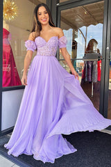 Sweetheart Purple A-Line Corset Prom Dress with Appliques