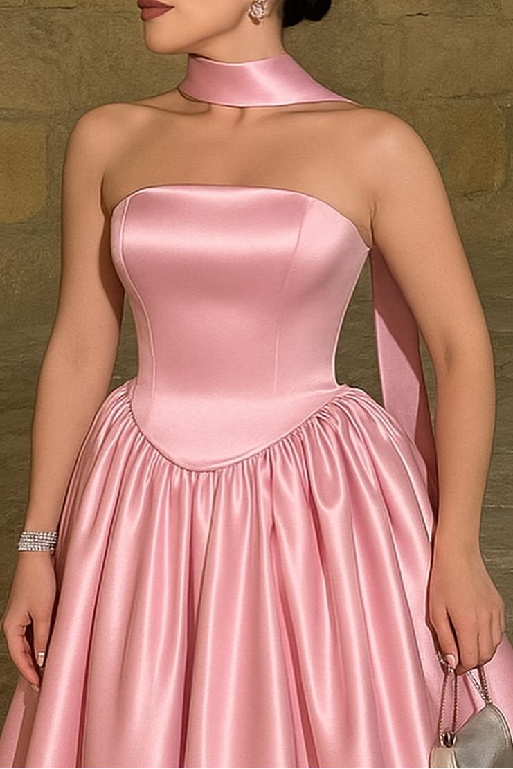 Strapless Sleeveless High Waist Long Formal Dress With Pleated