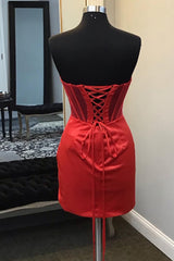 Red Corset Asymmetrical Tight Short Homecoming Dress/Mini Dress