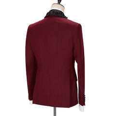 Jonathan Chic Burgundy Sparkle Shawl-Lapel Two-Piece Men's Suits