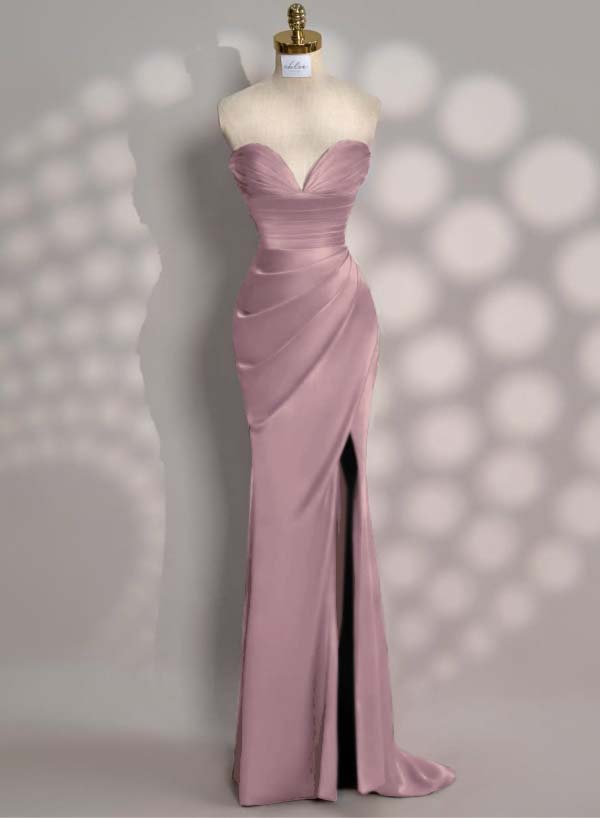 Charming Red Split Pleated Evening Dress