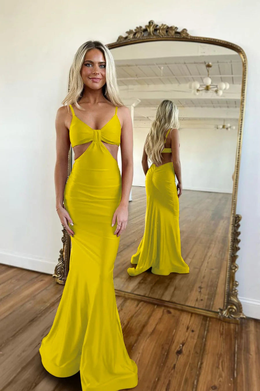 Red Waistless Sleeveless Tight Fitting Spaghetti Strap Mermaid Formal Dress