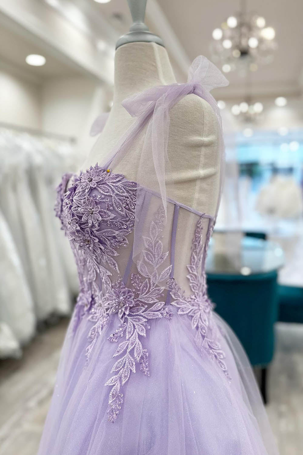 Purple Corset A-Line Tulle Short Flower Homecoming Dress/Mini Dress with Lace