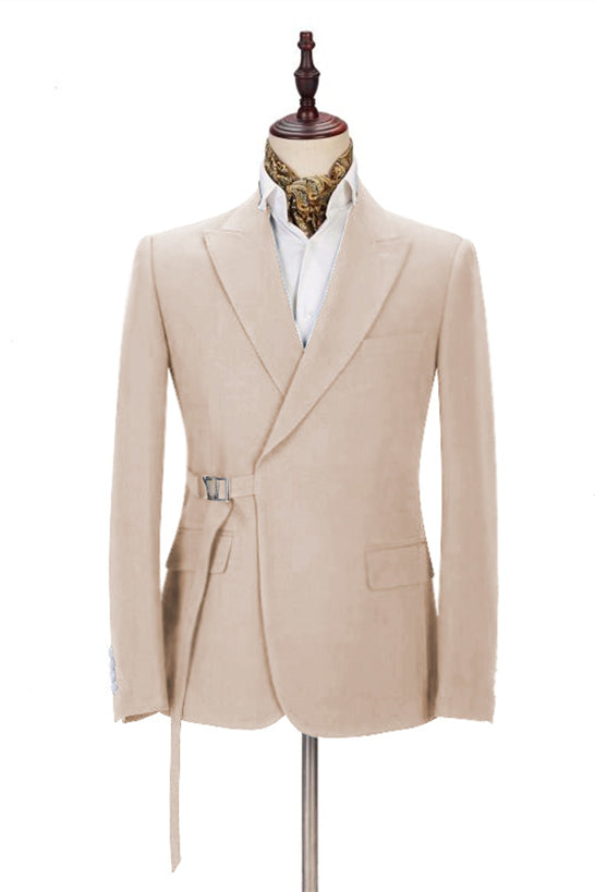 Handsome David Beckham Royal Champagne Wedding Suit with Buckle Button