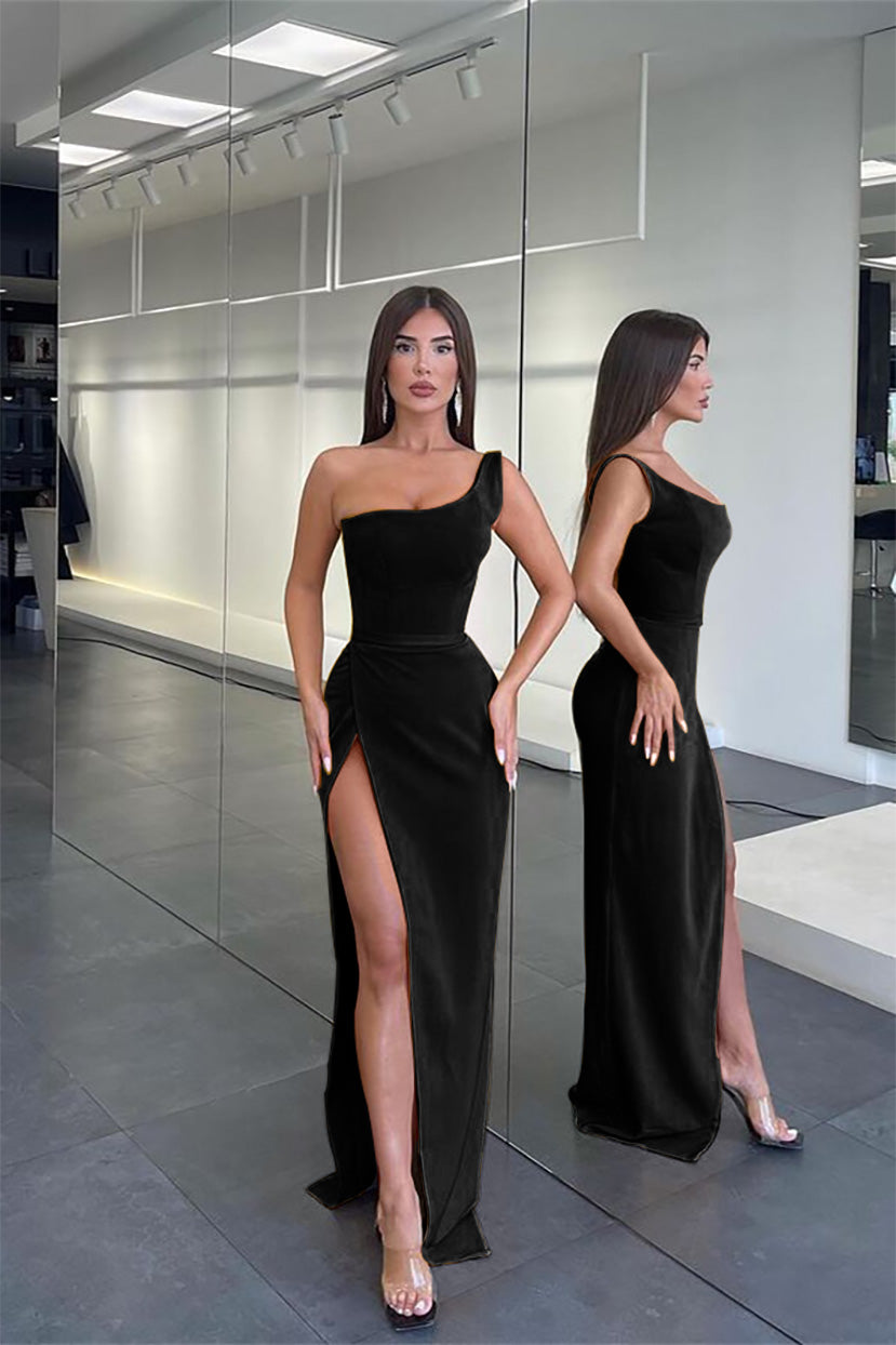 Pretty Long One Shoulder Sleeveless Mermaid Evening Dress Slit