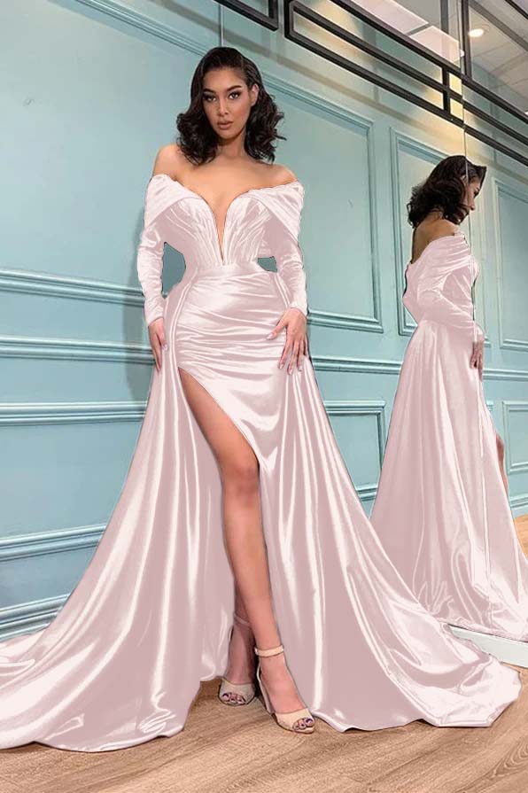 Burgundy Mermaid Long Sleeves Evening Dress