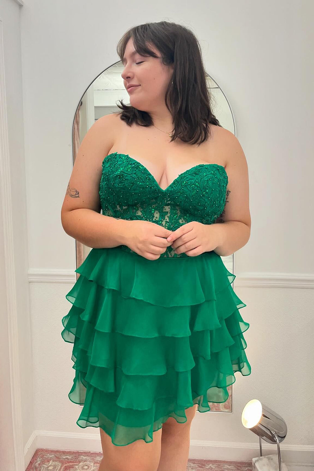 Sparkly A Line Fuchsia Corset Strapless Short Homecoming Dress/Mini Dress with Ruffles