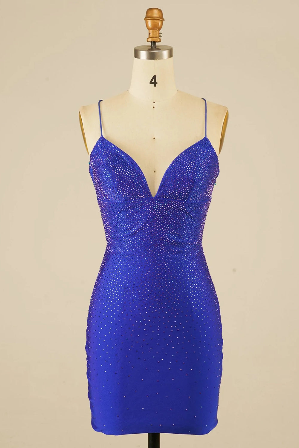 Royal Blue Halter Beaded Tight Short Homecoming Dress/Mini Dress