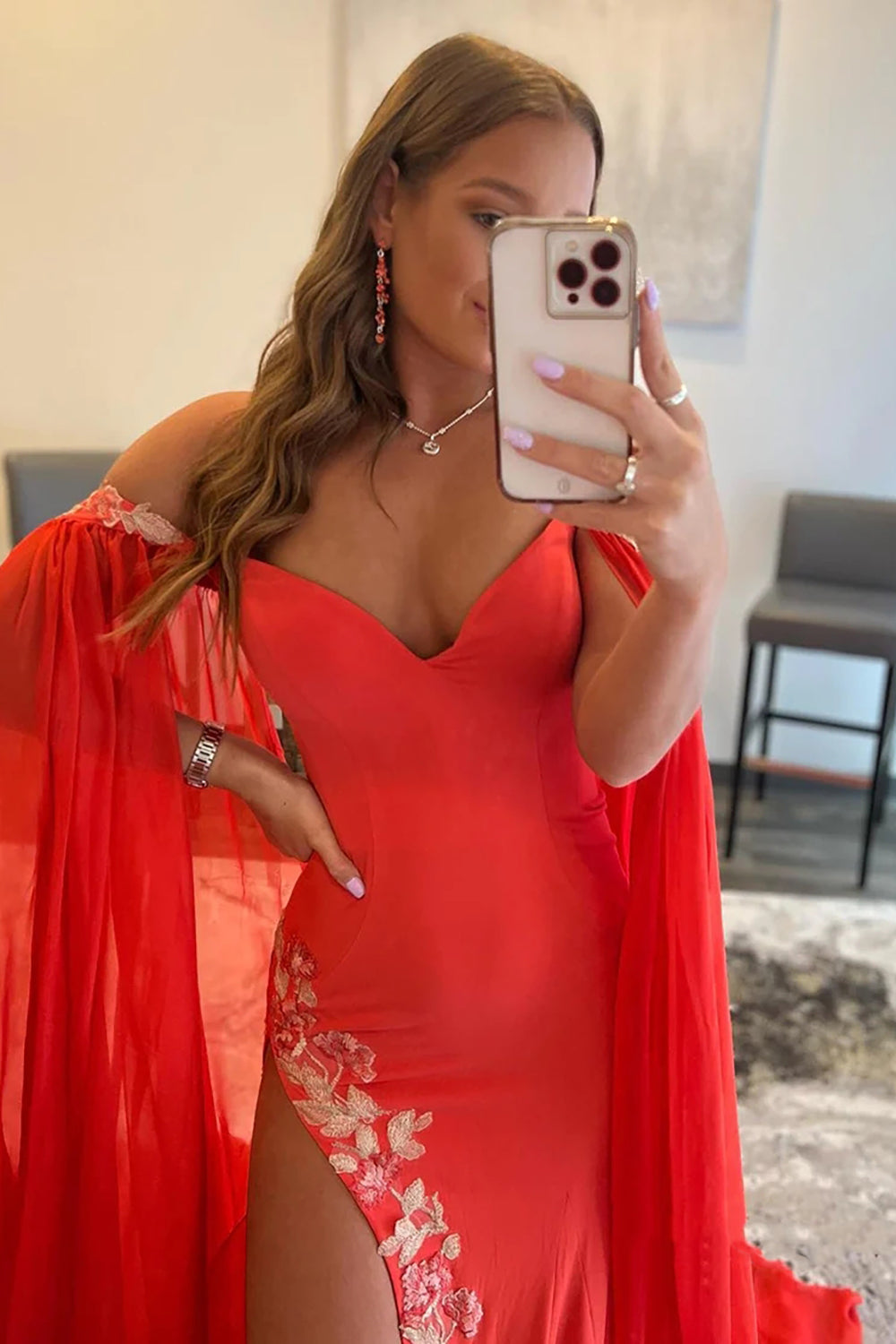 Yellow Long Prom Dress with Slit in A-Line Off-the-Shoulder Style