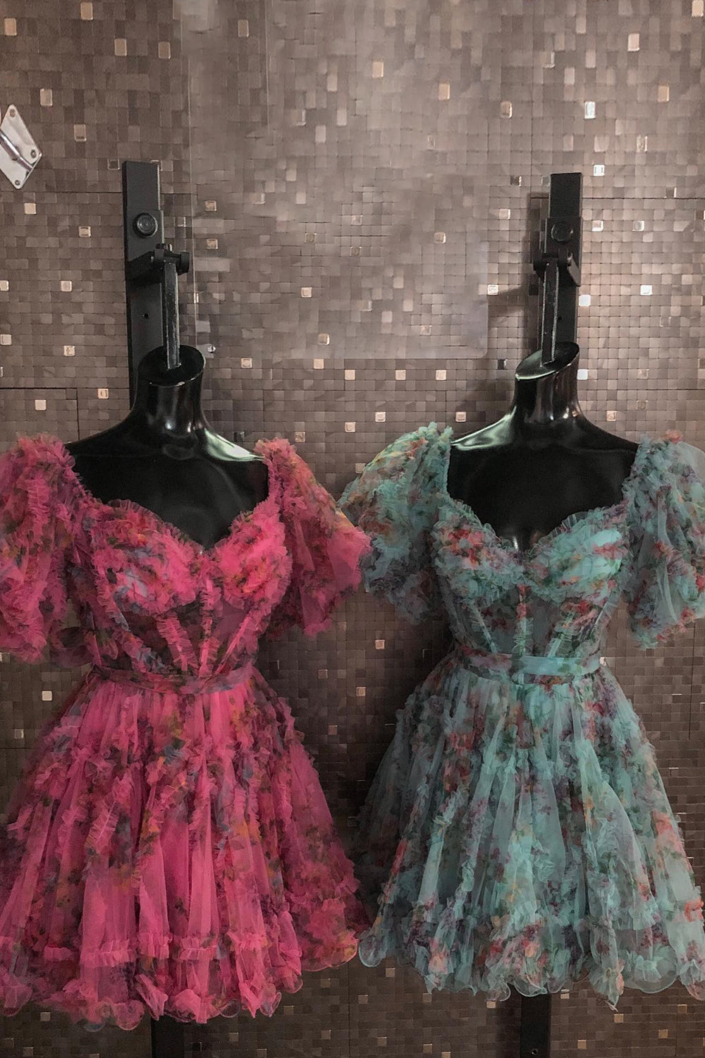 Lavender Floral A-Line Short Homecoming Dress/Mini Dress
