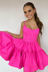 Red A Line Spaghetti Straps Short Satin Homecoming Dress/Mini Dress