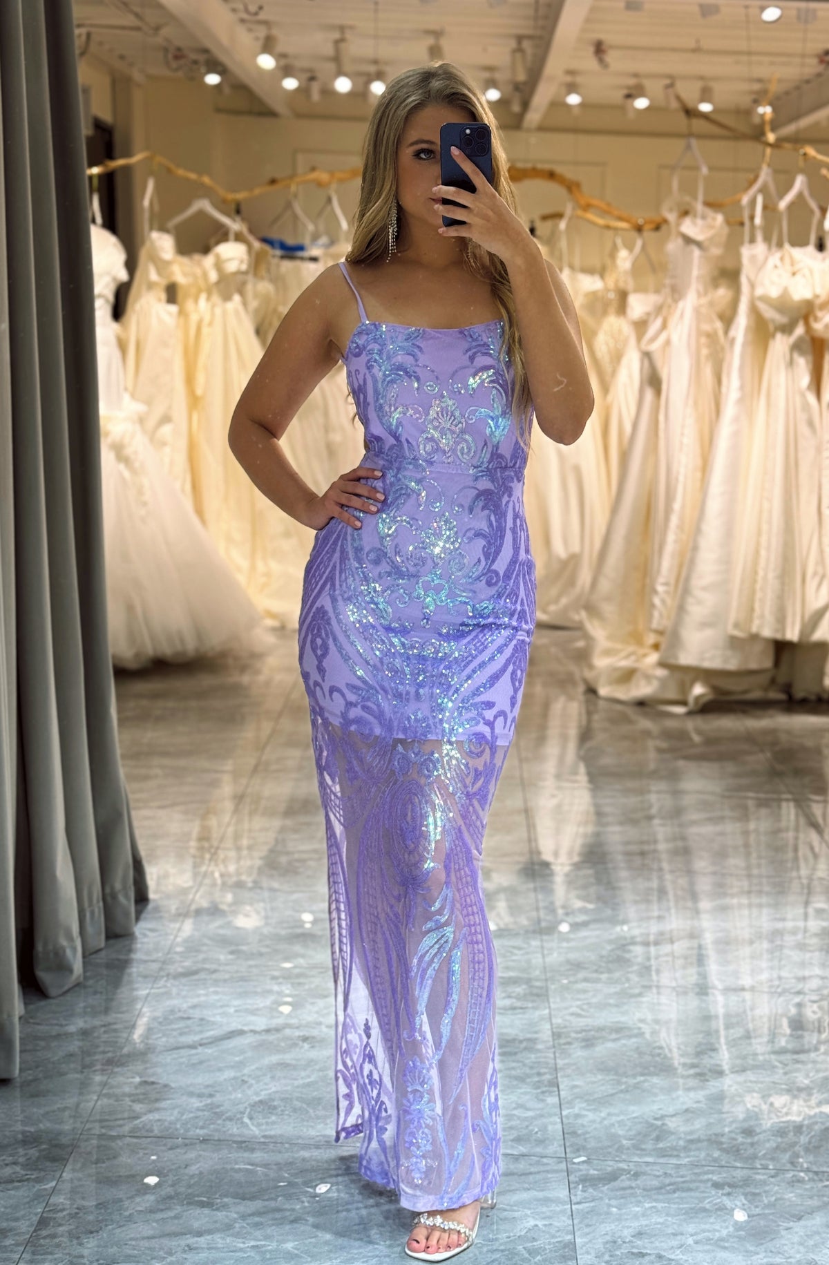 Lilac Backless Prom Dress with Mermaid Spaghetti Straps
