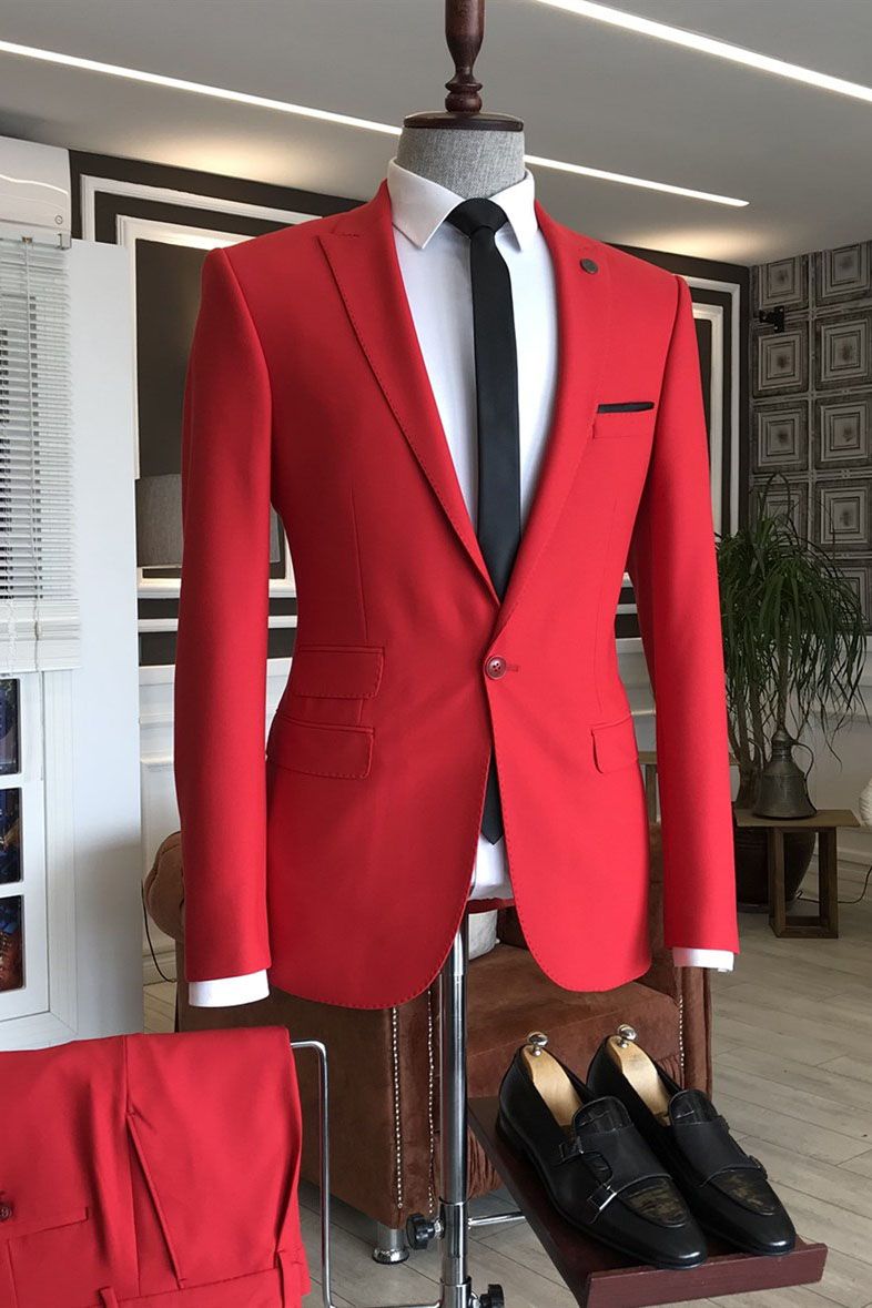 Fashion Red Best Peaked Lapel Fit Formal Dinner Suit for Prom