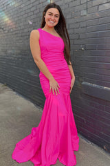 Long Mermaid Prom Dress with One Shoulder in Pink