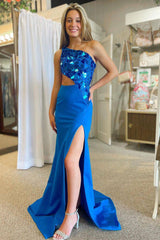 Royal Blue Mermaid Prom Dress with One Shoulder and Cut Out Detail