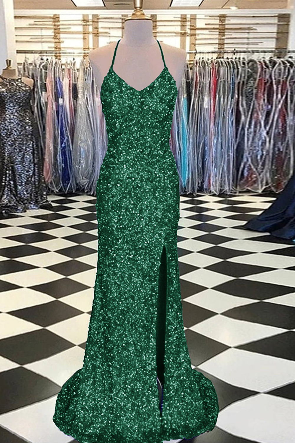 Mermaid Prom Dress with Royal Blue Sequins