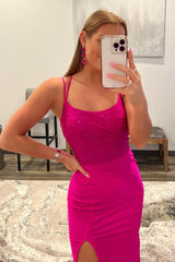 Prom Dress with Hot Pink Spaghetti Straps