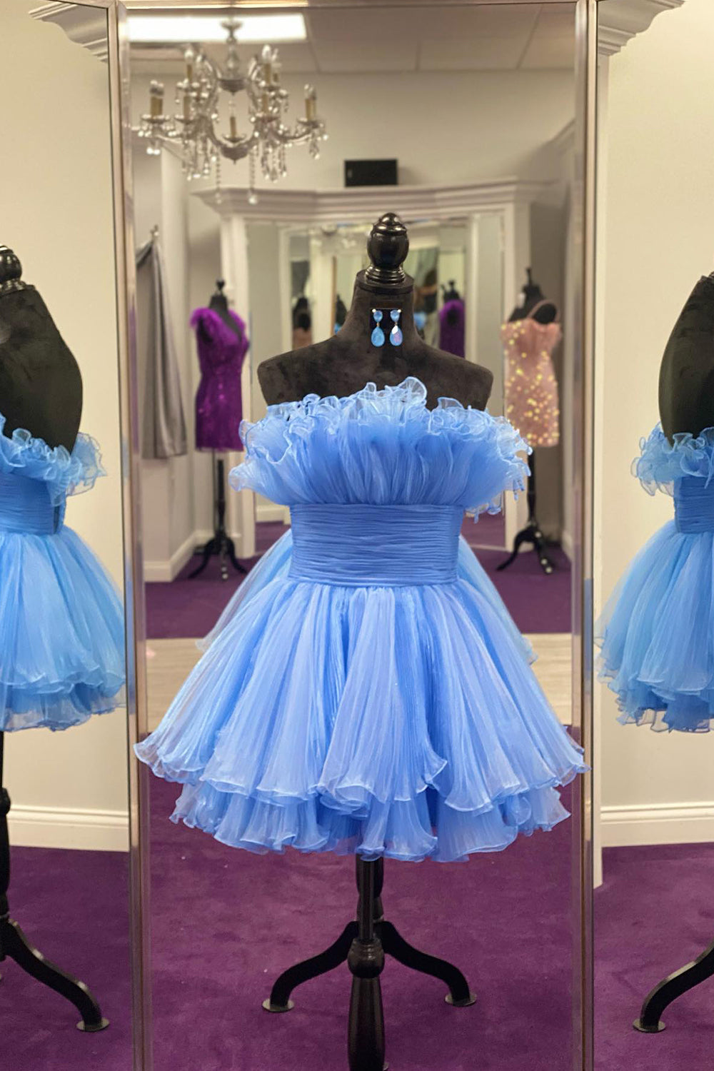 Simple White Strapless Tiered Tulle A-Line Short Homecoming Dress/Mini Dress