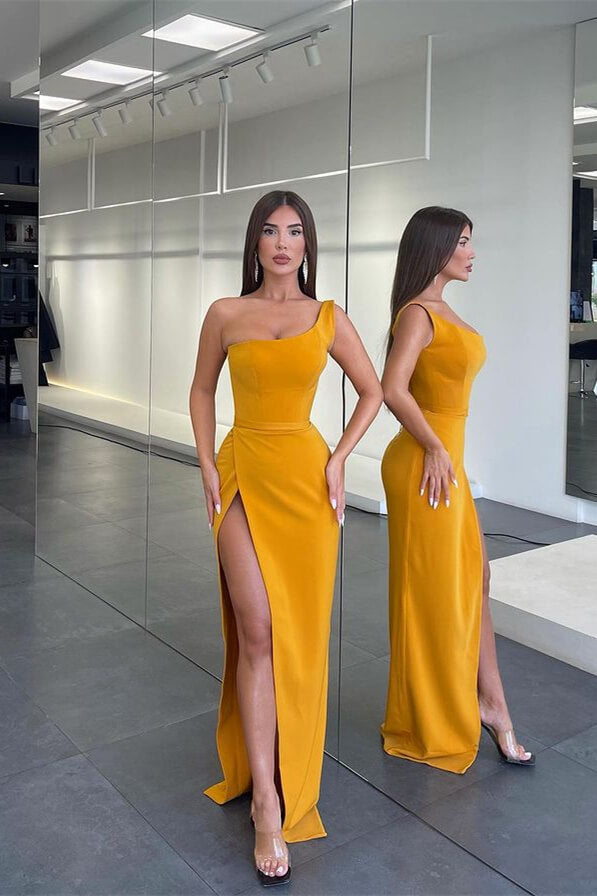 Pretty Long One Shoulder Sleeveless Mermaid Evening Dress Slit