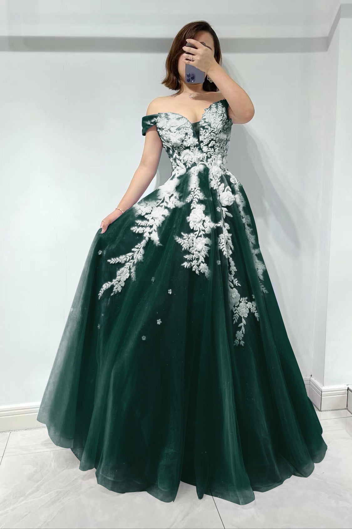 Amazing Lilac Off-The-Shoulder Sweetheart Tulle Evening Dress With Appliques