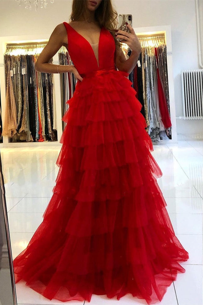 Evening Dress Sleeveless Layered V-Neck