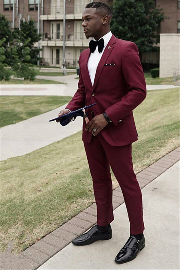 Stylish Burgundy Tyler Bespoke Homecoming Suit Two Pieces for Guys