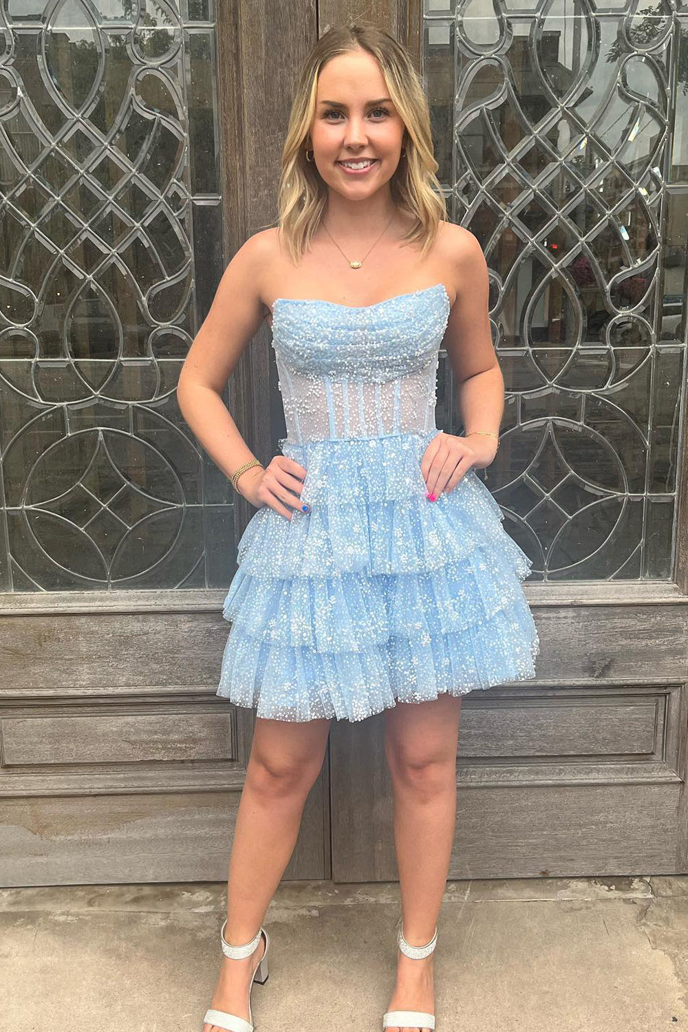Lilac Corset A-Line Short Tulle Tiered Homecoming Dress/Mini Dress