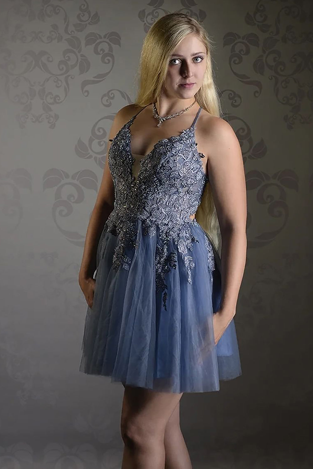 Blush A-Line Tulle Short Homecoming Dress/Mini Dress with Appliques