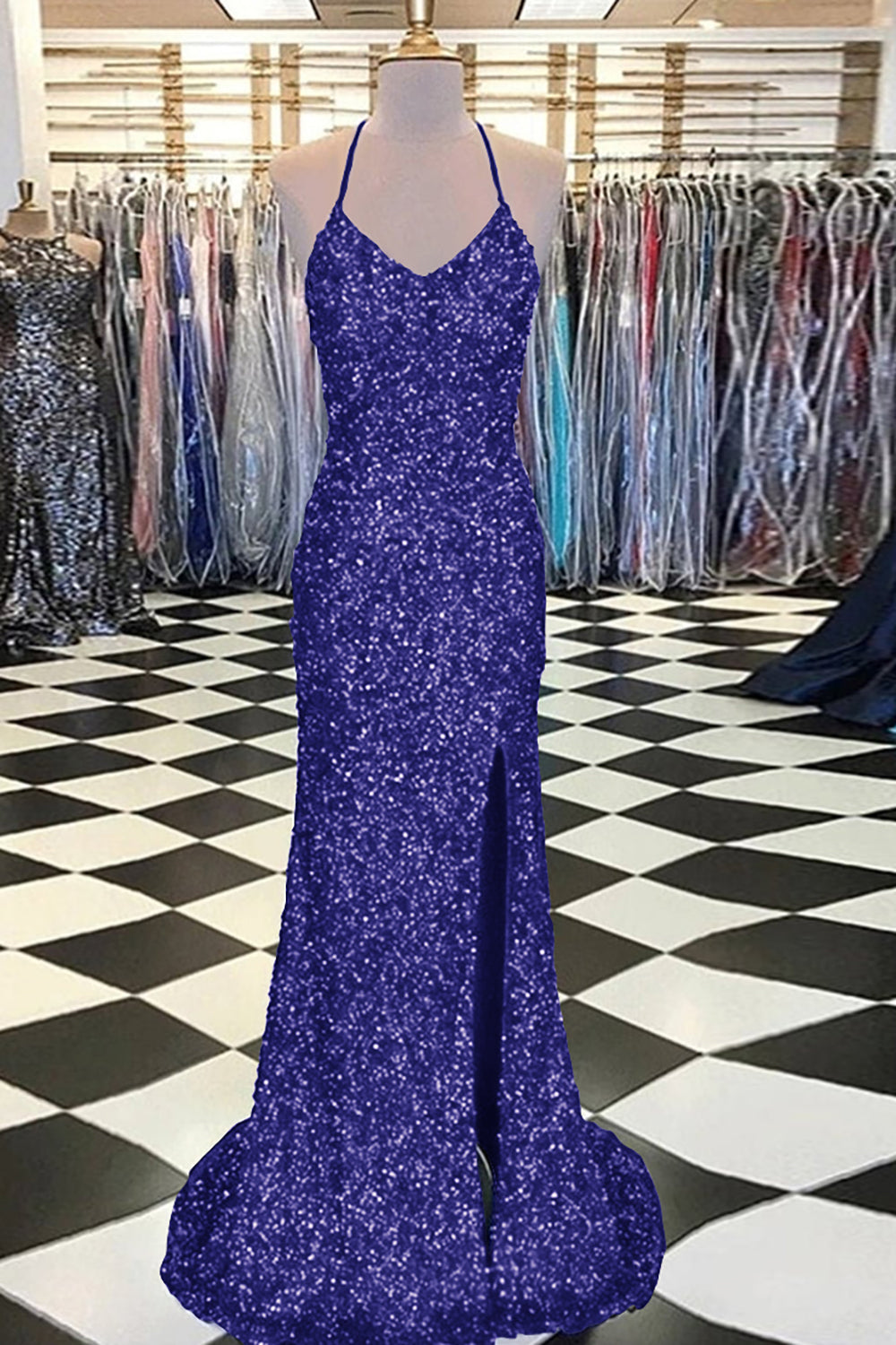 Mermaid Prom Dress with Royal Blue Sequins