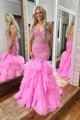 Pink Plus Size Prom Dress with Appliques in a Sweetheart Mermaid Style