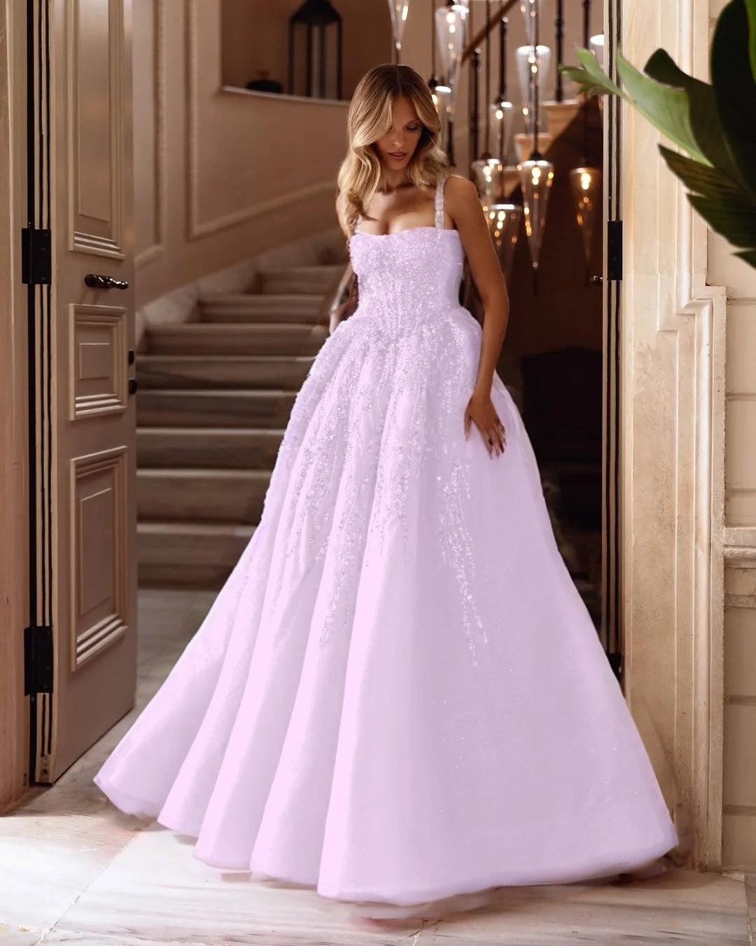 Spaghetti Strap Sleeveless Long A Line Formal Dress With Beading