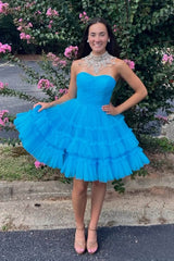 Black A-Line Sweetheart Tulle Tiered Corset Short Homecoming Dress/Mini Dress
