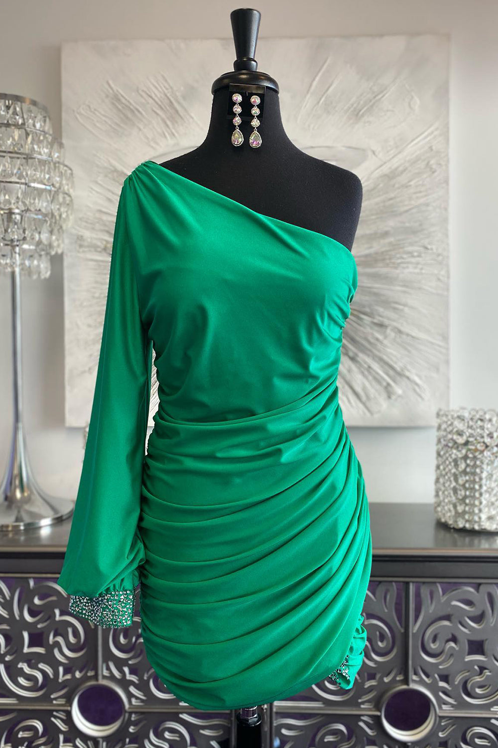 Red Tight One Shoulder Homecoming Dress/Mini Dress with Sequins