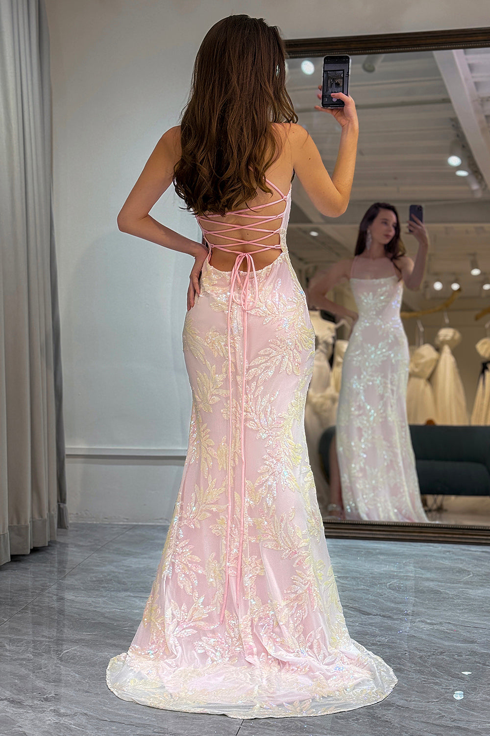 Elegant Pink Long Prom Dress with Chic Mermaid Silhouette and Criss Cross Back Spaghetti Straps