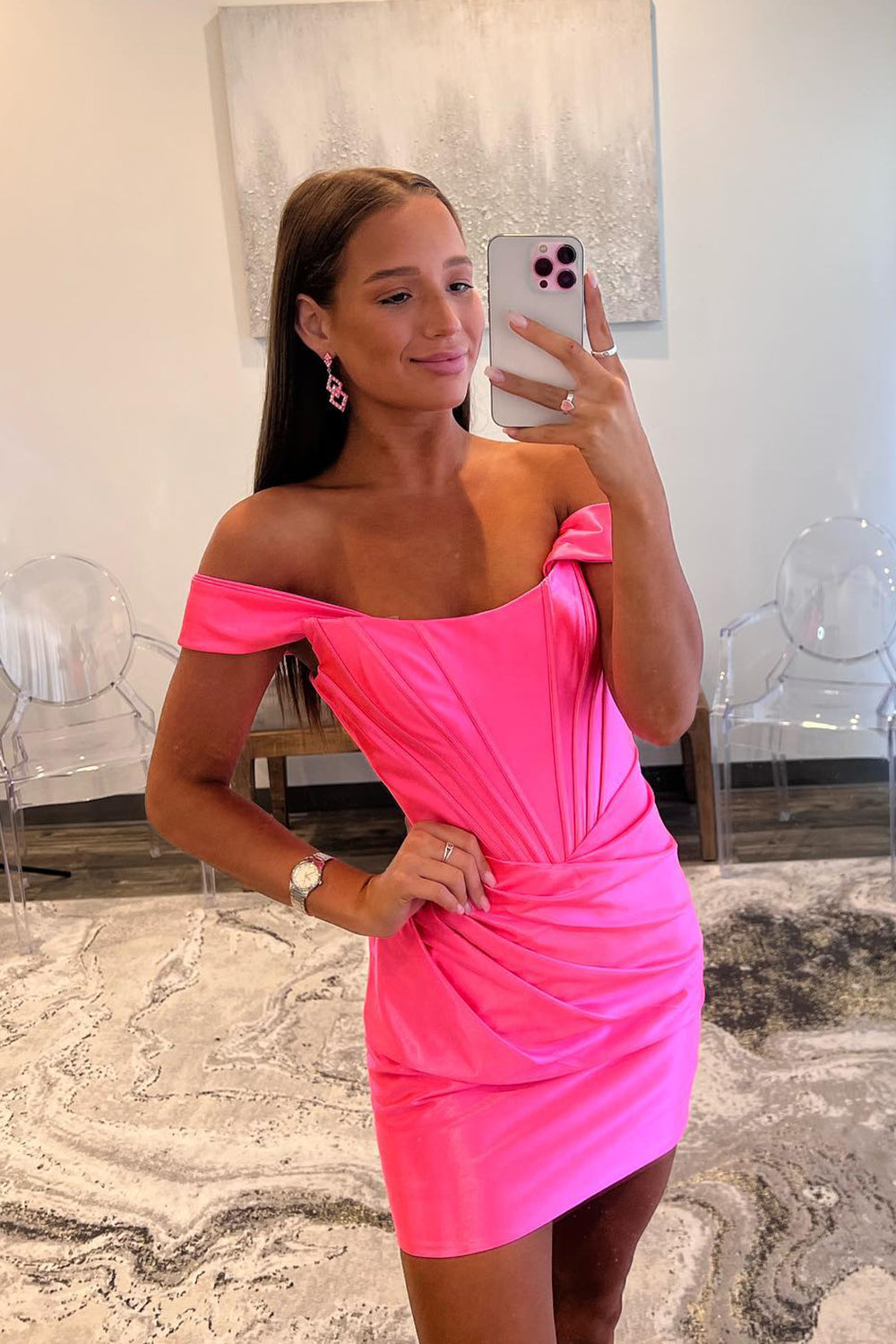 Off the Shoulder Light Pink Corset Ruched Tight Short Homecoming Dress/Mini Dress